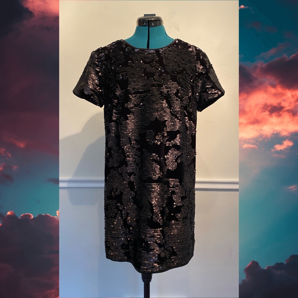 Medium black sequin and velvet shift mini dress